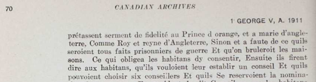 prétassent serment de fidelité au Prince d'Orange, et a Marie d'Angleterre, comme roi et reine d'Angleterre, sinon et a fautes de ce quils seroient tous faits prisonniers de guerre et qu'on bruleroit les maison